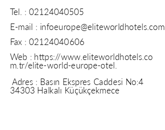Elite World Europe Hotel iletiim bilgileri